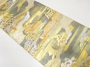 服部織物製　こはく錦屋敷風景模様織出し袋帯